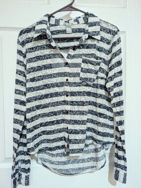 American Rag Navy and White Striped Sheer Blouse